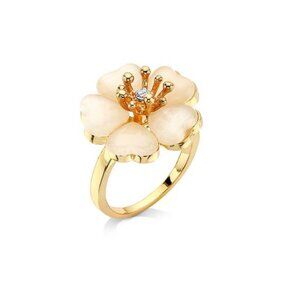 7 Charming Sisters Signed 18K Gold Plated "Stop And The Rose Ring" Size ‎ 8 NWT